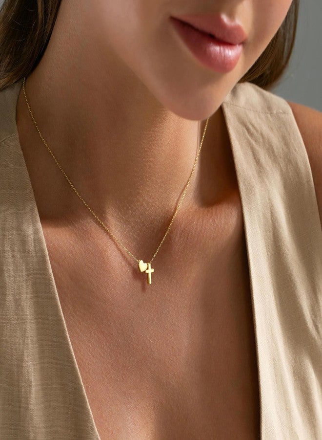 Inerney Cross Heart Necklace for Women, Dainty Small Cross Pendant Necklace 14K Real Gold Plated Choker Chain, Cute Trendy Waterproof Non Tarnish Christian Religious Faith Jewelry Baptism Easter Gift - Image 3